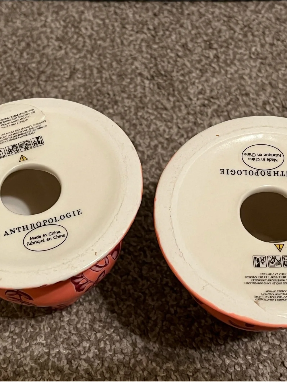 Anthropologie Floral Ceramic Candle Holders in Coral (Set of 2)